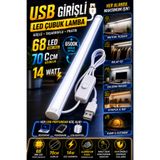 nelerbulurum USB Girişli 70 Cm 14 Watt 68 Led Çubuk Led Lamba Soğuk Beyaz Dolap Mutfak Tezgahı Akvaryum Aydınlatma Kamp Lambası