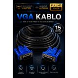 nelerbulurum Yüksek Kaliteli 15 Metre VGA Kablo 1.5 Metre Erkek Erkek Monitör Projeksiyon Görüntü Kablosu