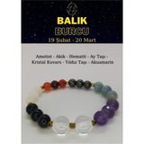 Nelleovana Balık Burcu Bilekliği Ametist, Akik, Aytaşı, Kristal Kuvars, Akuamarin, Yıldız Taşı, Hematit - Mor