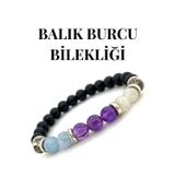 Nelleovana Doğaltaş Bileklik - Balık Burcu Bileklik - Ametist- Akuamarin - Ay Taşı - Kuvars