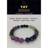 Nelleovana Yay Burcu Bilekliği Ametist, Obsidyen, Hematit, Aventurin, Sodalit, Lapis Lazuli, Oniks - Gri