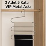 Nelson 5 Bölmeli Metal Elbise Askısı 2 Adet Giysi Pantolon Eşarp Fular Kıyafet Askısı Vıp