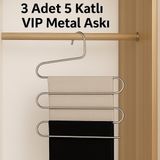 Nelson 5 Bölmeli Metal Elbise Askısı 3 Adet Giysi Pantolon Eşarp Fular Kıyafet Askısı Vıp