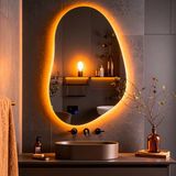 Nelyos Amber Led'li Lazer Kumlamalı Lavabo & Banyo Aynası (Dokunmatik Sensörlü) - 80 x 50