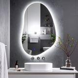 Nelyos Beyaz Led'li Lazer Kumlamalı Lavabo & Banyo Aynası (Dokunmatik Sensörlü) - Beyaz Ledli - 100 x 65