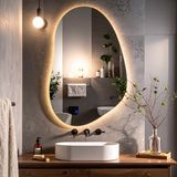 Nelyos Günışığı Led'li Lazer Kumlamalı Lavabo & Banyo Aynası (Dokunmatik Sensörlü) - Gün Işığı Ledli - 90 x 55
