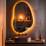 Nelyos Led'li Lazer Kumlamalı Lavabo & Banyo Aynası (Dokunmatik Sensörlü) amber ledli 100 x 65
