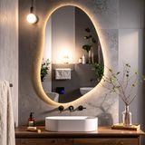 Nelyos Led'li Lazer Kumlamalı Lavabo & Banyo Aynası (Dokunmatik Sensörlü) günışığı ledli 100 x 65