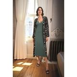 Nemere Angel Çiçek ve Yaprak Desenli Dantelli ve Dekolteli Büyük Beden Sabahlık Takımı - Yeşil - 3XL