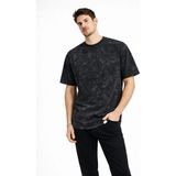 Nemere Erkek Asit Yıkama Bisiklet Yaka Kısa Kollu Oversize T-Shirt Tişört - Siyah