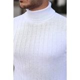 Nemere Erkek Balıkçı Yaka Tam Boğazlı Kalın Fitilli Regular Fit Triko Kazak - Beyaz - XL