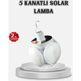 Nemere Güneş Enerjili ve USB Şarjlı LED Kamp Lambası – 5 Farklı Işık Modlu, Askılı Tasarım Nem