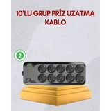 Nemere İthalat 10 Prizli Uzatma Kablosu Termal Koruma USB Type-C Hızlı Şarj 2500W Nemere Ithalat - Çok Renkli