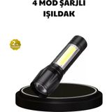 Nemere İthalat 4 Mod Şarjlı Işıldak | Ultra Güçlü Cree LED | Su Geçirmez Alüminyum Gövde Nemere Ithalat - Çok Renkli