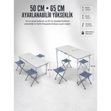 Nemere Ithalat 4 Sandalyeli Katlanabilir Kamp Masası Portatif Bahçe Kamp ve Piknik Masa Seti