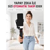 Nemere Ithalat Aı Yüz Takip Özellikli Gimbal Selfie Stick 360° Dönebilen Telefon Tutucu Uzayabilir Bluetooth Kumandalı - Çok Renkli