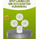 Nemere İthalat Uzaktan Kumandalı 3 Lü Kablosuz LED Spot Lamba Seti Yapışkanlı Pratik Kullanım Nemere Ithalat - Çok Renkli