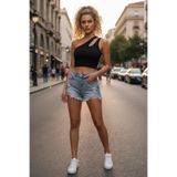 Nemere Kadın Siyah Modern Fit Tek Omuz Cut Out Detaylı Crop Top Bluz