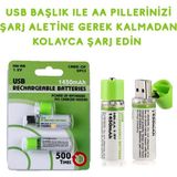 Nemere USB Ile Şarj Olabilen 2 Li 1450 Mah Lityum Şarjlı Kalem Pil - Renkli