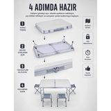 Nemere Valiz Tipi Katlanabilir Piknik Masası 4 Tabureli Taşınabilir Kamp Masası