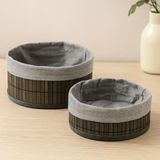 Nemere Yuvarlak Organizer Sepet - Bambu Kenarlı Ahşap Taban Bezli (Çap 22X24 Cm) - 22 x 24 cm - Renkli