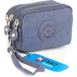Nemo Bags Unisex Küçük Cüzdan Su Geçirmez 3 Gözlü Bileklikli Pratik Cüzdan 10X8CM - Açık Mavi - Gri