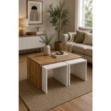 Nenu Nova 2'li Zigon Orta Sehpa Atlas Çam Beyaz Modern Minimalist Salon Sehpası - Atlas Çam - Beyaz