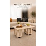 Nenu Nova Tekerlekli Traverten Orta Sehpa Modern Salon Sehpası Dekoratif Orta Masa