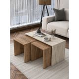 Nenu Nova Traverten Atlas Çam 2'li Zigon Orta Sehpa Modern Minimalist Salon Sehpası - Traverten - Atlas Çam