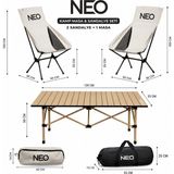 Neo Class Neo Trail Katlanabilir Premium Kamp Masası ve 2 Adet Kamp Sandalyesi 120X55 4 Kişilik Masa, Taşıma Çantalı, Kolay Kurulum, Kompakt Tasarım - Krem