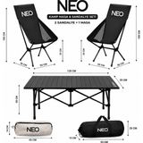 Neo Class Neo Trail Katlanabilir Premium Kamp Masası ve 2 Adet Kamp Sandalyesi 120X55 4 Kişilik Masa, Taşıma Çantalı, Kolay Kurulum, Kompakt Tasarım - Siyah