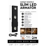 Neo Vista Slim Led Kabin Armatürü Hareket Sensörlü Dekoratif Gece Lambası Usb Şarjlı Aydınlatma 20 Cm SİYAH 2W