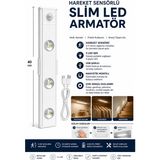 Neo Vista Slim LED Kabin Armatürü Hareket Sensörlü Dekoratif Gece Lambası USB Şarjlı Aydınlatma - 40 Cm - Beyaz