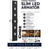Neo Vista Slim Led Kabin Armatürü Hareket Sensörlü Dekoratif Gece Lambası Usb Şarjlı Aydınlatma 60 Cm SİYAH 5W - Siyah
