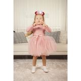Neocotton Tüllü Baskısız Düz Üst Kısım Ribana Alt Kısım Astarlı Tütü Etek Kız Çocuk Prenses Uzun Kollu Elbise - 9 Ay - Gülkurusu