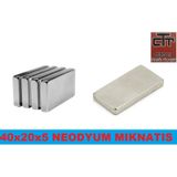 Neodyum 40X20X5Mm Dikdörtgen Süper Güçlü Miknatis 4 Adet