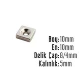 Neodyum Mıknatıs Köşeli Havşalı 10x10mm Delik 8/4mm Kalıklık 5mm 2 Adet
