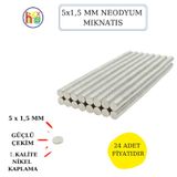 Neodyum Mıknatıs Nikel Kaplama 5 Mm X1,5 Mm 24 Adet Fiyatıdır