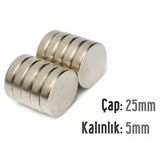 Neodyum Mıknatıs Silindir Çap 25Mm , Kalınlık 5Mm ( 2 Adet)