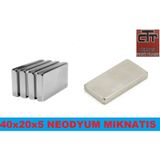 Neodyum Süper Güçlü Miknatis 40X20X5 Mm 5 Adet