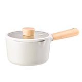 NEOFLAM FIKA 1.5QT Süt Tavası, 2 Dökme Ağızlı, Tereyağlı Isıtıcı, Süt Kaynatma, Ocak ve İndüksiyon için Eritme Tenceresi, Ahşap Saplı, Kore Malı (6 inç / 16 cm)