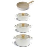 NEOFLAM Fika 7 Parça Tencere Tava Seti, 18-22-24-26 cm, Cam Kapaklı, Bej