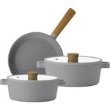 Neoflam Fika Gri Derin Tencere ve Tava Seti 5 Parça Döküm 24 cm Ebatlar ile Şık Tasarım D-NEOGS5