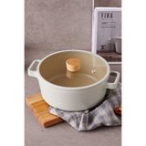 NEOFLAM Fika Seramik Kaplama Cam Kapaklı Tencere 24 x 10 CM - Gri