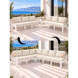 Neokas 6 Kişilik Balkon Köşe Takımı L Koltuk Bahçe Mobilyası Dış Mekan Oturma Grubu - 55 X 60 - Beyaz