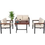 Neokas Balkon Mobilyası, Metal Oturma Grubu, Balkon Seti, Kafe Koltuğu, Bekleme Alanı Koltuğu, 1 + 1 + 2 + M - 55 X 60 - Antrasit