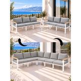 Neokas L Köşe Koltuk Takımı 6 Kişilik Bahçe Mobilyası Balkon ve Teras Oturma Grubu - 55 X 60 - Beyaz