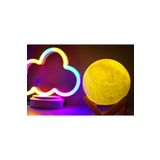 Neon Bulut Ve 3d Led Sarı Küre Gece Lambası