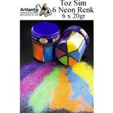 Neon Fosforlu Toz Sim 6 Renk 120 Gr 1 Paket Tuzluklu Karışık 6 Lı Renkli Canlı Neon Toz Sim Büyük Epoksi Reçine