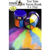 Neon Fosforlu Toz Sim 6 Renk 120 Gr 2 Adet Tuzluklu Karışık 6 Lı Renkli Canlı Neon Toz Sim Büyük Epoksi Reçine